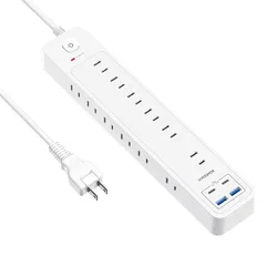 延長コード 1m USB付き電源タップ 12個AC口 4個USBポート（ 2個C口+2個A口) コンセント タップ 一括スイッチ付き タコ足配線 テーブル 個別スイッチ 雷ガード機能 OAタップ マルチ スイングプラグ 壁掛け/卓上に 白 0