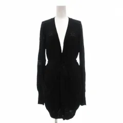 マックスマーラステュディオ Max Mara Studio カーディガン ロング丈 M Vネック ベルト 透かし編み 黒 ブラック /SX ■ECG001