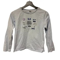  mezzo piano junior メゾピアノジュニア 長袖 Tシャツ ロンT 150 M ブルー 刺繍 女の子【B103】