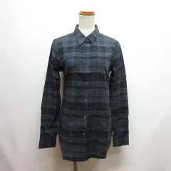 セオリーリュクス theory luxe チェック柄 長袖 シャツ ブラウス 38 チャコールグレー ストレッチ コットン 日本製