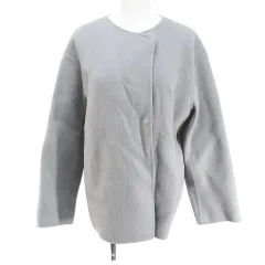 セオリーリュクス theory luxe ノーカラージャケット 比翼 薄手 カシミヤ混 38 灰系 グレー スナップボタン ポケット 毛 ウール 無地