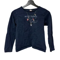  mezzo piano junior メゾピアノジュニア 香水ボトル刺繍 ロンT ネイビー M 150 女の子【B103】