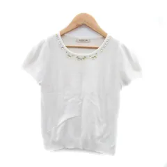 アプワイザーリッシェ Apuweiser-riche ニット カットソー ラウンドネック 半袖 ビジュー ビーズ 2 M オフホワイト /HO48