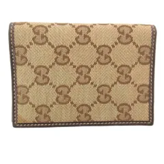 グッチ GUCCI カードケース 二つ折り キャンバス 総柄 レザー切替 ベージュ 茶 ブラウン /JS ■GY06