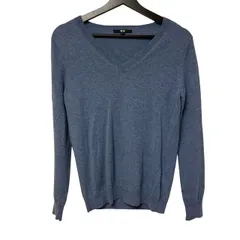  UNIQLO ユニクロ カシミヤ100% Vネックセーター ブルー系 Mサイズ レディース Vネックニット【B102】