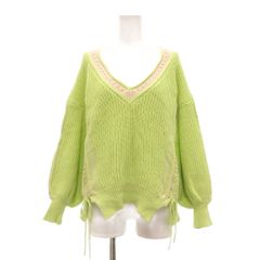 ダイアグラム グレースコンチネンタル Diagram GRACE CONTINENTAL ニット セーター 36 Vネック レースアップ ボリュームスリーブ ライムグリーン ベージュ /SX ■GY12