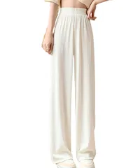 [Dep Club] 楽な履き心地 ワイドパンツ レディース 夏 スラックス ズボン ボトムス ガウチョ ウェストゴム ストレッチ プリーツ ストレート 低身長 マキシ丈 無地 涼しい 春夏 春(M, オフホワイト) [オフホワイト] [M]