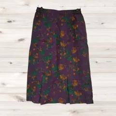 A1406 ヴィンテージ Vintage ひざ丈 フレアスカート(11) 紫 花柄 総柄