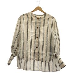 極美品】プントヴィータ ストライプブラウス S 金ボタン フリンジ 