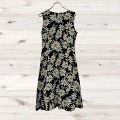 A1408 ヴィンテージ Vintage ロングワンピース ノースリーブ 黒 花柄 総柄 Uネック ノーカラー