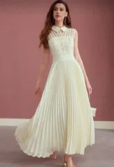 送料無料 未使用 パーティ 発表会 結婚式 プリーツ ワンピース ドレス ゆったり M 9号 (OPN1232)