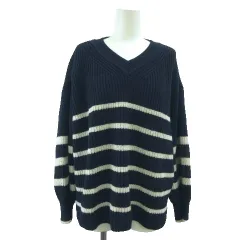 アズールバイマウジー AZUL by moussy ニット セーター M 紺 ネイビー ボーダー柄 Vネック 長袖 /GR ■GY58