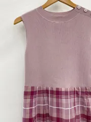 未使用 BLUE　LABEL　CRESTBRIDGE タンチェックニットコンビワンピース 55J20－173－14 ワンピース　ノースリーブワンピース 38 モーヴピンク  レディース ファッション _232021