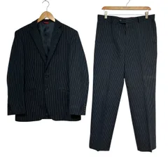 ジョンピアース JOHN PEARSE スーツ セットアップ フォーマル テーラードジャケット スラックス パンツ2個  2B ストライプ 総裏地 シングル A6 黒 ブラック