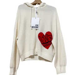 【美品】LOVE MOSCHINO ビッグハート ニットパーカー イタリア製 白のサムネイル