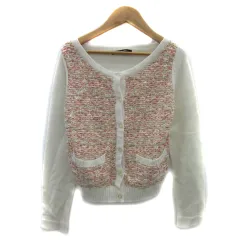 メイソングレイ MAYSON GREY ニットカーディガン ミドル丈 ラウンドネック チェック柄 2 マルチカラー オフホワイト /YS28