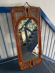 ラタン　ミラー　壁掛けミラー　鏡　昭和レトロ　アンティーク　ビンテージ　ヴィンテージ　木　ウッド