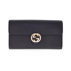 【中古】GUCCI グッチ 615524 インターロッキング 長財布 レザー レディース メンズ 財布 ブラック ブランド