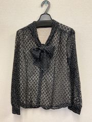 MARGARET HOWELL ラッフルカラー ペイント柄シアーブラウス シルク