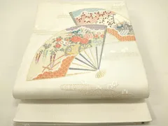平和屋着物◎綴れ　太鼓柄袋帯　唐織　扇面霞花文　金銀糸　正絹　逸品　DABB6572ea