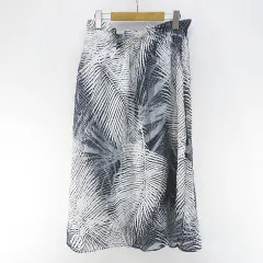 コムサ COMME CA ミモレ丈 フレアスカート スカート 麻 リネン 9 紺系 ネイビー 日本製 シースルー 透け感 裏地 総柄