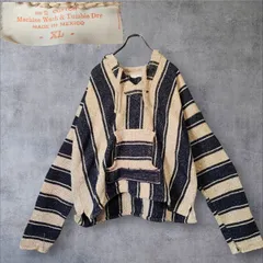 90s メキシコ製 コットン100% メキシカンパーカー XLサイズ相当 生成り ネイビー ストライプ ゆるだぼ ワイドシルエット ヴィンテージ 90年代 MEXICO COTTON MEXICAN PARKA VINTAGE