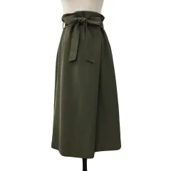 ロペ ROPE mademoiselle スカート フレア ロング ハイウエスト ラップ風 無地 スリット 38 緑 グリーン