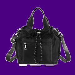 ショルダーバッグ レディース 2WAY ドローストリングバッグ ショルダー ハンドバッグ ミニバッグ ポシェット 巾着バッグ ナイロン 肩掛け 斜めがけ 人気 ブラック ベージュ [ハルジオ] グレー オシャレ バッグ 鞄 かばん (ブラック)