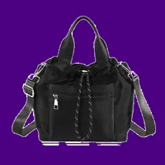 ショルダーバッグ レディース 2WAY ドローストリングバッグ ショルダー ハンドバッグ ミニバッグ ポシェット 巾着バッグ ナイロン 肩掛け 斜めがけ 人気 ブラック ベージュ [ハルジオ] グレー オシャレ バッグ 鞄 かばん (ブラック)