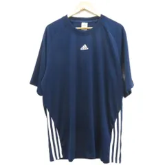 アディダス adidas スポーツウエア カットソー 半袖 ラウンドネック スリーライン 大きいサイズ XXL 紺 /SY22 ■ECA001