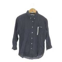 ビームスハート BEAMS HEART リネンシャツ 麻 S 紺 ネイビー ドット柄 ボタンダウンカラー 七分袖 /AO31 ■ECA002