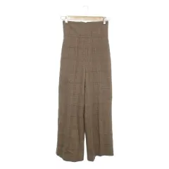 スナイデル SNIDEL Sustain a Twill ハイウエストパンツ 0 茶 ブラウン チェック柄 ワイドストレート /AH32 ■ECA002