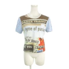 デシグアル Desigual Tシャツ S 水色 ブルー プリント柄 ラウンドネック 半袖 /AH34 ■ECA002