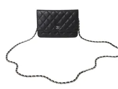 極美品 CHANEL シャネル チェーンウォレット 長財布 AP0250 27番台 ココマーク キャビアスキン ブラック シルバー金具 中古 4b003700