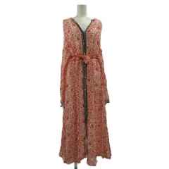 ローズバッド ROSE BUD ワンピース シャツ F 赤 レッド 白 ホワイト 花柄 Vネック 長袖 ロング丈 /PP ■GY58