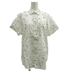 セオリー Theory シャツ 麻 リネン混 半袖 総柄 XS 白 ホワイト 茶色 ブラウン /XZ ■GY58