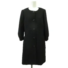 ナチュラルビューティーベーシック NATURAL BEAUTY BASIC コート 上着 ジャケット ウール L 黒 ブラック ノーカラー ハーフ ミドル丈 九分袖 /GR ■GY58