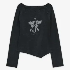 HUG YOUR SKIN ハグユアースキン ポールRUN エンジェル ボタン ニット トップス チャコール グレー