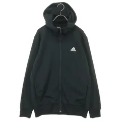 adidas アディダス バックプリント 長袖 ジップパーカー ブラック メンズ 古着