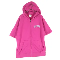 美品 GAP ギャップ ロゴプリント 半袖 スウェット ベスト ジップパーカー M ピンク メンズ 古着