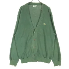 LACOSTE ラコステ ワンポイントロゴ 長袖 Vネック ニットカーディガン 4 グリーン メンズ 古着