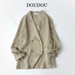 DOUDOU ドゥドゥ / 【マイナス3kgの華奢見えが叶う！】メッシュ ダブルジャケット / ベージュ / フリーサイズ / 金ボタン / 軽量 / 人気 / 春夏 / 近年モデル
