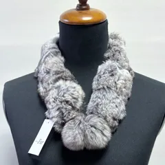 【新品 傷あり】チンチラファーマフラー ボンボン付き ナチュラル リアルファー  レディース