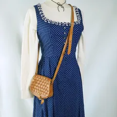 vintage ワンピース ドレス チロリアン ブルー 青 アンティーク ノースリーブ フリル