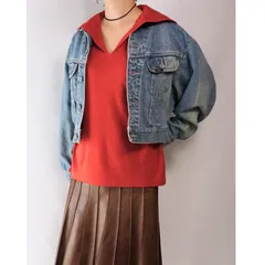 vintage セーラートップス セーラーカラー 赤 レッド Vネック ウール