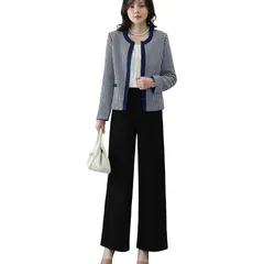 [Yino] スーツ レディース パンツスーツ セットアップ 2点セット ツイード ジャケット+ワイドパンツ 洗える 体型カバー おしゃれ 優しい 通勤 フォーマル ビジネス 入学式 卒業式 七五三 ママ 0