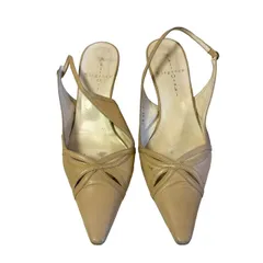  Akira Osaki Elegance アキラオーサキ パンプス 23.5cm レディース ベージュ スリングバック ポインテッドトゥ 日本製【B100】