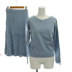 デビュー ド フィオレ Debut de Fiore バイレッセパッセ LAISSE PASSE ニットセットアップ スカート 38 水色 ライトブルー Vネック 長袖 プリーツ ロング丈 /AG ■OS