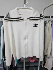 白 ニト ジップアップ カーディガン