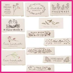 C LOYELEY ハンドメイド用 タグ 12種セット 綿 ロゴ ワッペン ラベル お花 フラワー コットン かわいい おしゃれ DIY 縫製 手作り 手芸 ポーチ/衣類/帽子などに飾り Handmade 英文 (C)